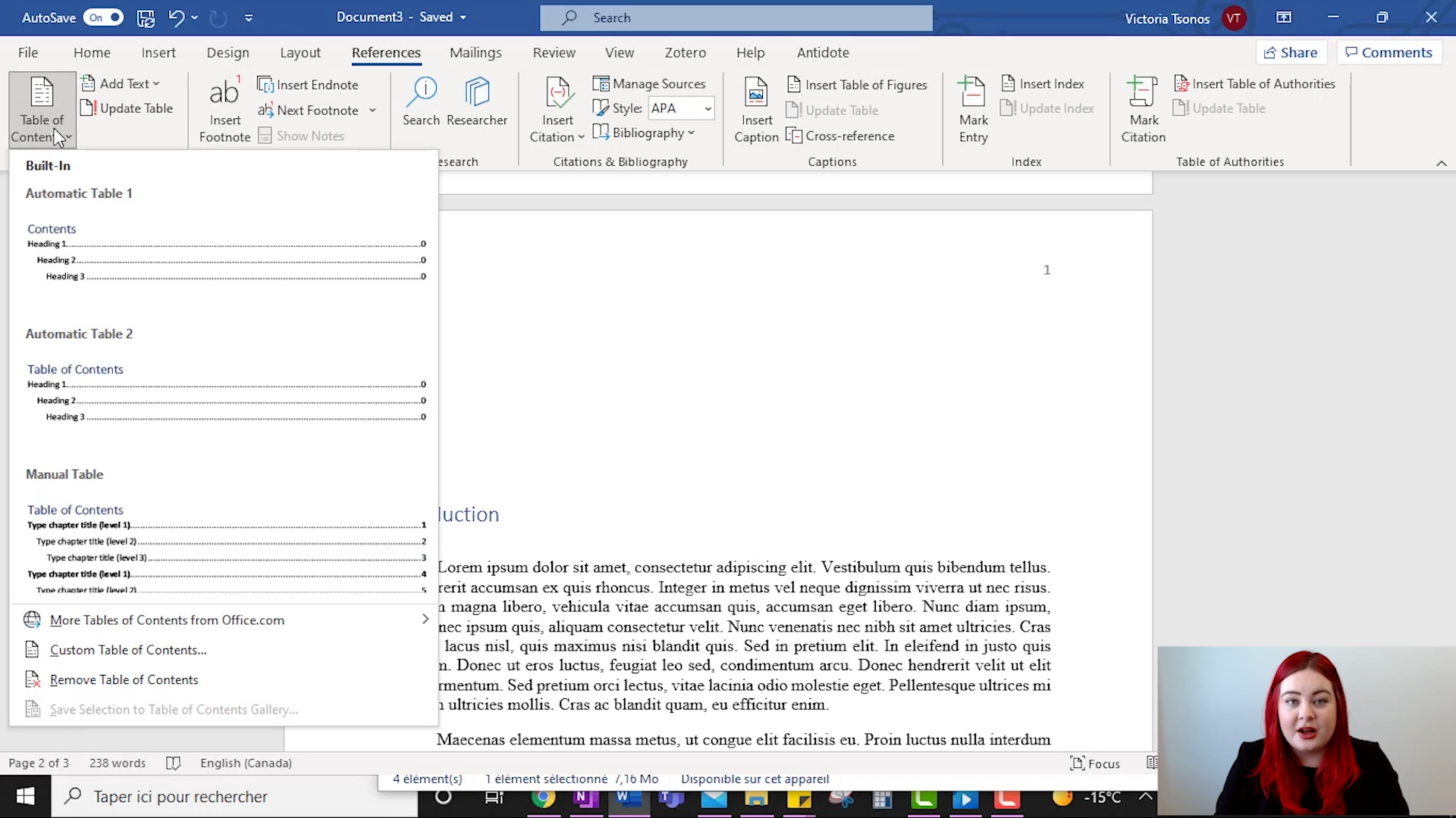 Table of Contents in Word thumbnail